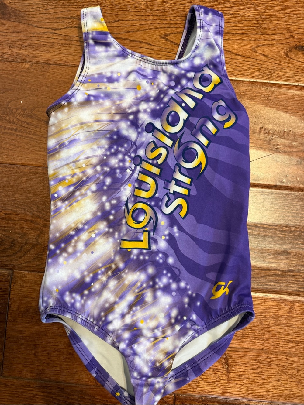 GK Kids Purple and Yellow 'Louisiana Strong'  leotard